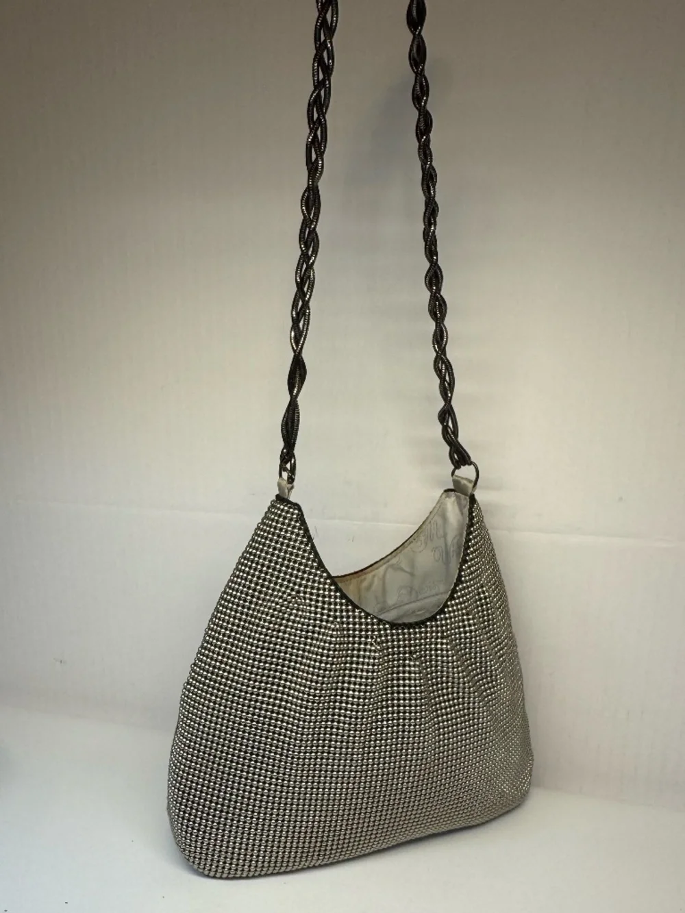 Vintage Whiting & Davis Silver Bubble Mesh Hobo Evening Bag Twisted Chain Y2K